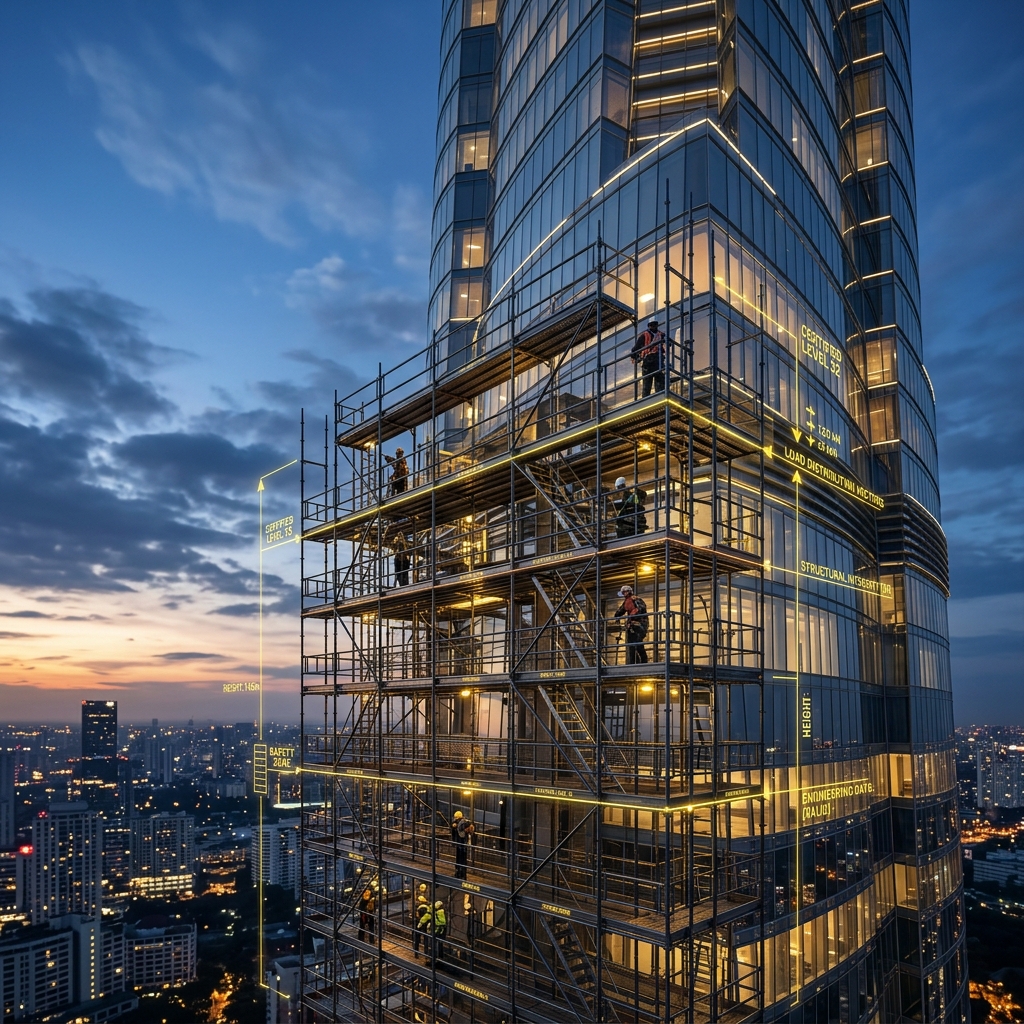 تصميم هندسي ثلاثي الأبعاد للسقالات الإنشائية الآمنة